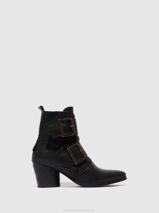 Buckle Ankle Boots ARIA827 Fly London Women CROCO BLACK 0JLR243