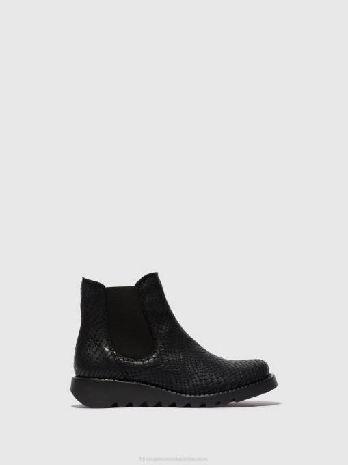 Chelsea Ankle Boots Fly London Women SALV CROCO BLACK 0JLR14