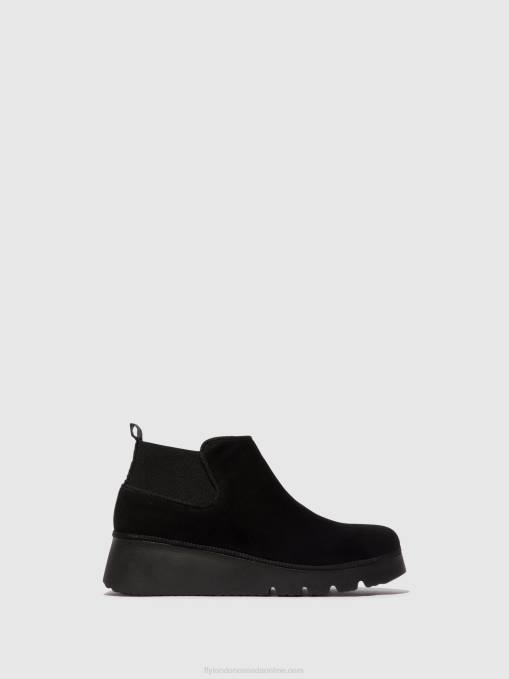 Elasticated Ankle Boots PADA403 Fly London Women KID SUEDE BLACK 0JLR10