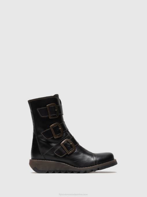 Leather Buckle Ankle Boots Fly London Women Black 0JLR18