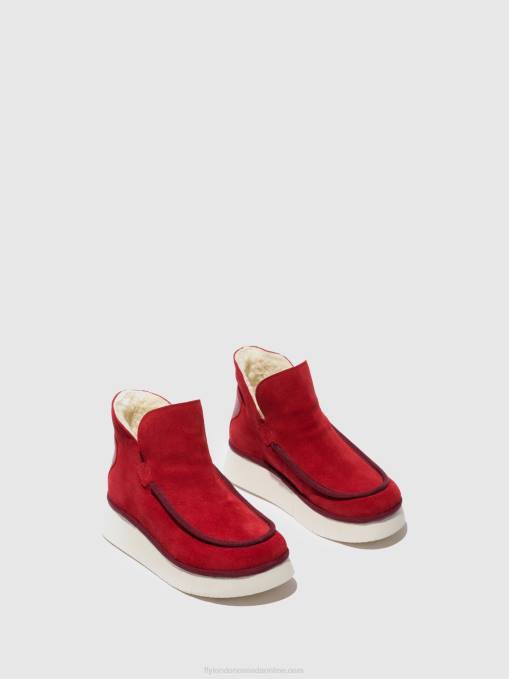 Round Toe Ankle Boots COZE348 Fly London Women SUEDE/RUG CARMINE RED 0JLR192
