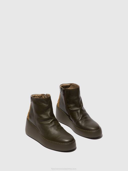 Zip Up Ankle Boots DABE461 Fly London Women DK.GREEN/TAN 0JLR24