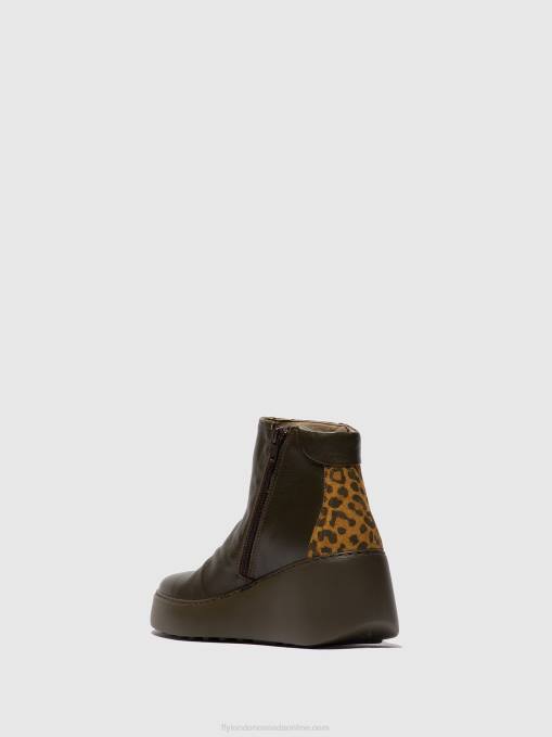 Zip Up Ankle Boots DABE461 Fly London Women DK.GREEN/TAN 0JLR24