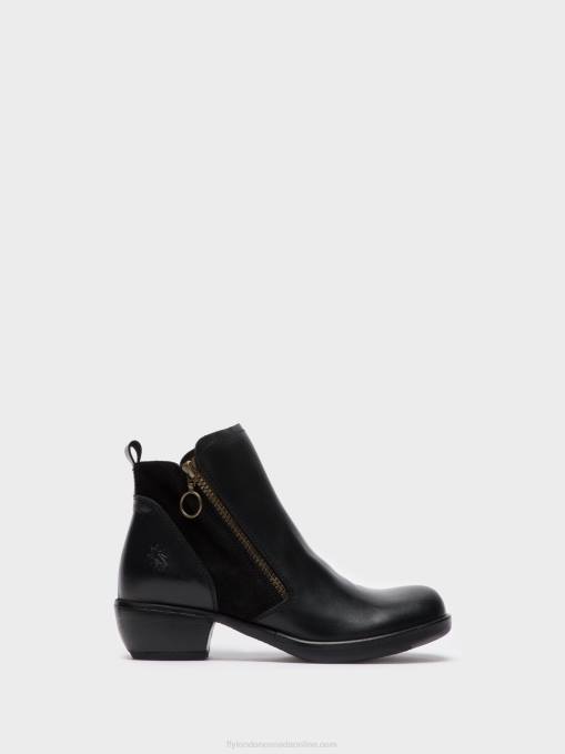 Zip Up Ankle Boots Fly London Women MELI BLACK 0JLR15