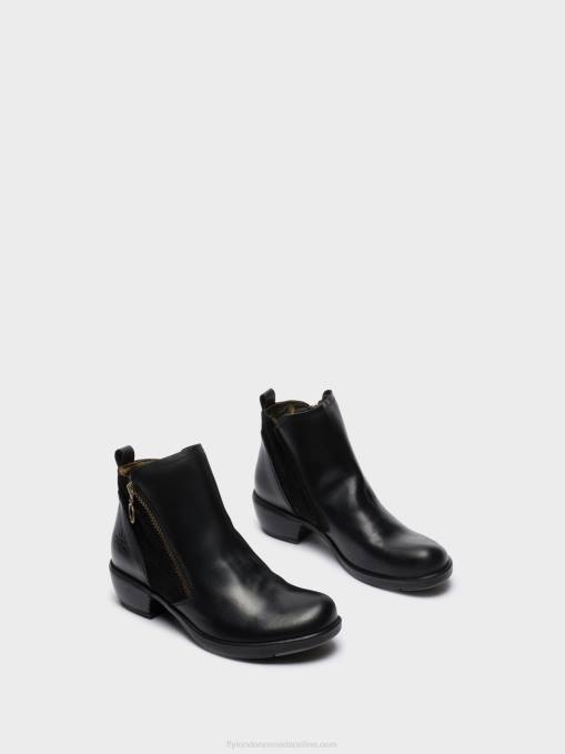 Zip Up Ankle Boots Fly London Women MELI BLACK 0JLR15