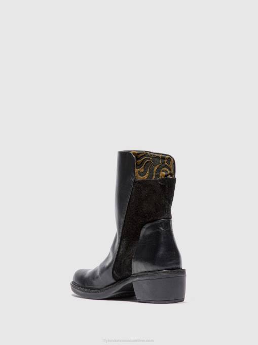 Zip Up Ankle Boots MELY074 Fly London Women RUG/OILSUEDE BLACK 0JLR171
