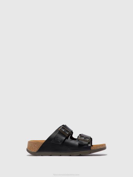 Open Toe Mules CAJA721 Fly London Women BRIDLE BLACK 0JLR387