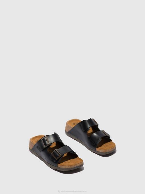 Open Toe Mules CAJA721 Fly London Women BRIDLE BLACK 0JLR387