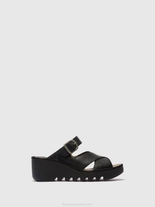Wedge Mules BOCY409 Fly London Women BLACK 0JLR356