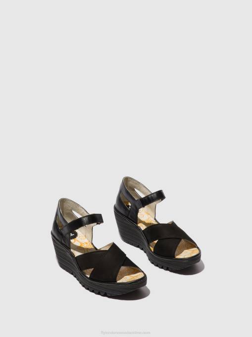 Ankle Strap Sandals YENT365 Fly London Women BLACK 0JLR566
