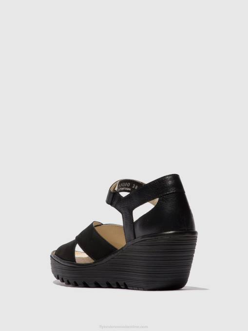 Ankle Strap Sandals YENT365 Fly London Women BLACK 0JLR566