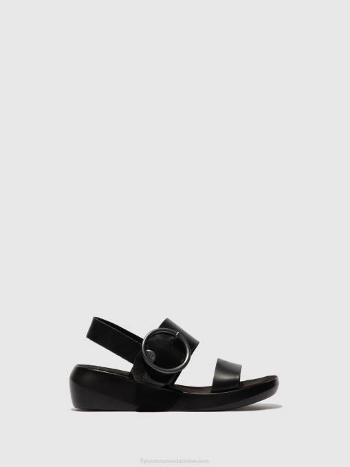 Buckle Sandals BANI739 Fly London Women BRIDLE BLACK 0JLR611