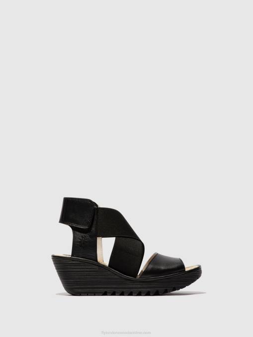 Crossover Sandals YUBA385 Fly London Women BLACK 0JLR561