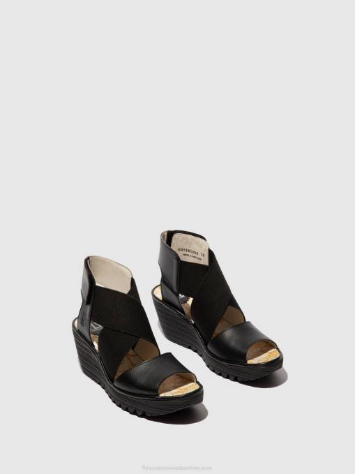 Crossover Sandals YUBA385 Fly London Women BLACK 0JLR561