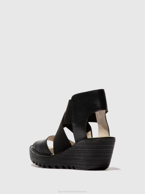 Crossover Sandals YUBA385 Fly London Women BLACK 0JLR561