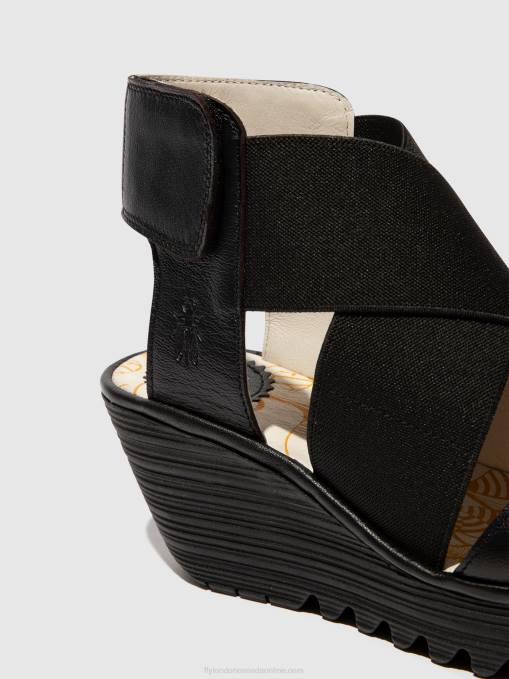 Crossover Sandals YUBA385 Fly London Women BLACK 0JLR561