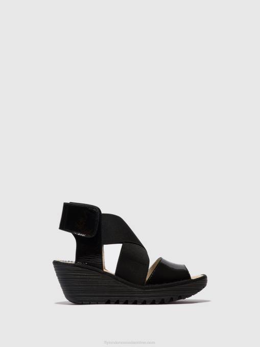 Crossover Sandals YUBA385 Fly London Women LUXOR BLACK 0JLR390