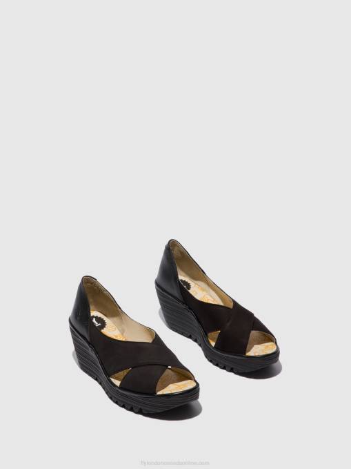 Open Toe Sandals YOMA307 Fly London Women CUPIDO/MOUSSE BLACK 0JLR597