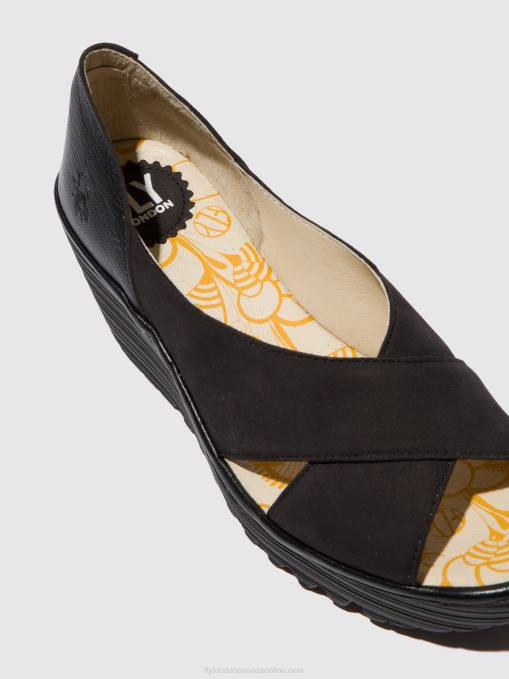 Open Toe Sandals YOMA307 Fly London Women CUPIDO/MOUSSE BLACK 0JLR597