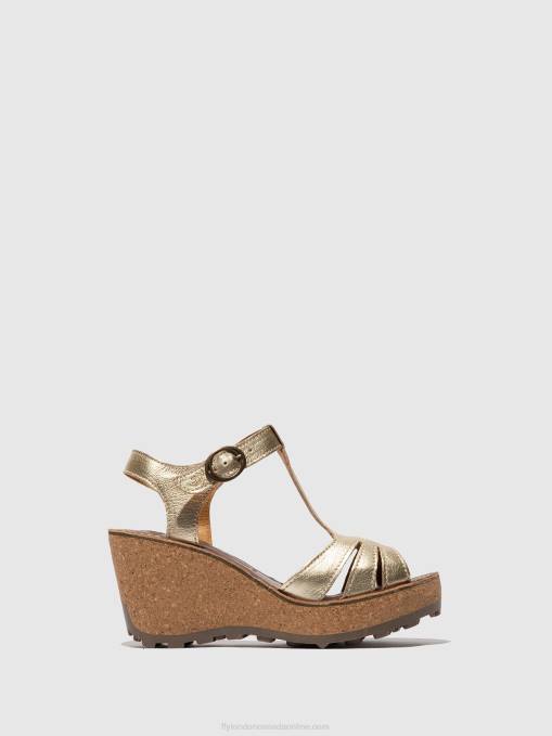 T-Strap Sandals Fly London Women GOLD 0JLR524