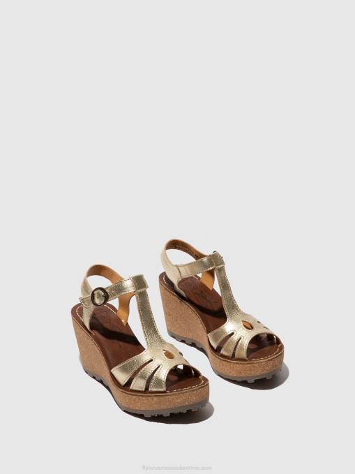 T-Strap Sandals Fly London Women GOLD 0JLR524