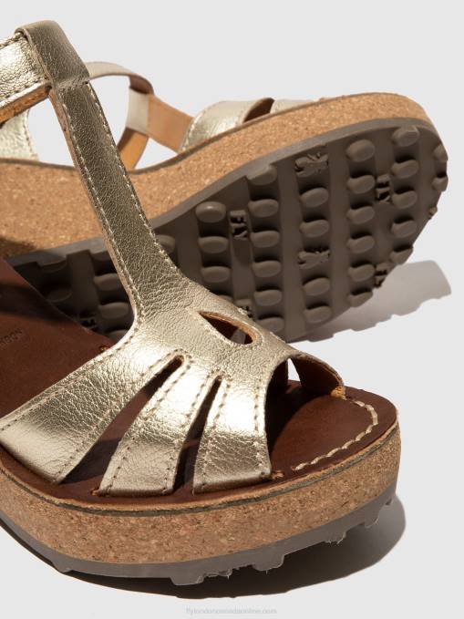 T-Strap Sandals Fly London Women GOLD 0JLR524